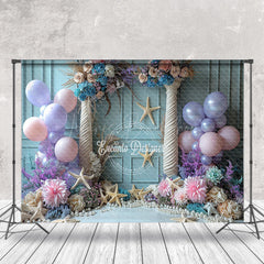 Lofaris Blue Retro Wall Starfish Balloon Cake Smash Backdrop