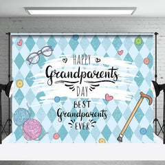 Lofaris Blue Rhombus Buttons Happy Grandparents Day Backdrop