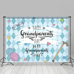 Lofaris Blue Rhombus Buttons Happy Grandparents Day Backdrop