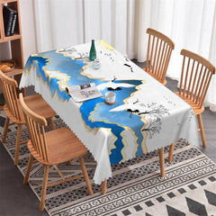 Lofaris Blue River Trees Cranes Tablecloth For Home Decor