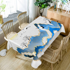 Lofaris Blue River Trees Cranes Tablecloth For Home Decor