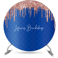 Lofaris Blue Rose Gold Solid Color Glitters Round Backdrop