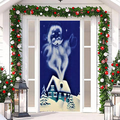 Lofaris Blue Santa Claus Snowy Bokeh Christmas Door Cover