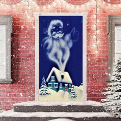 Lofaris Blue Santa Claus Snowy Bokeh Christmas Door Cover