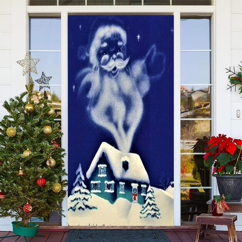 Lofaris Blue Santa Claus Snowy Bokeh Christmas Door Cover