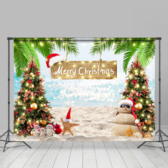 Lofaris Blue Sea Beach Bokeh Merry Summer Christmas Backdrop