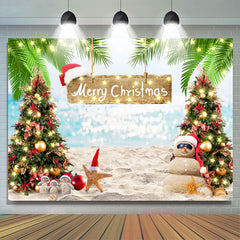 Lofaris Blue Sea Beach Bokeh Merry Summer Christmas Backdrop