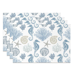 Lofaris Blue Sea Life Coral Shell Repeat Set Of 4 Placemats