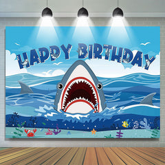 Lofaris Blue Sea Sky Fierce Shark Birthday Backdrop For Boys