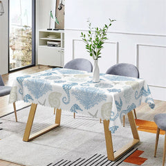 Lofaris Blue Seahorse Coral Conch Prints Rectangle Tablecloth