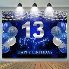 Lofaris Blue Silver Balloon Glitter 13th Birthday Backdrop