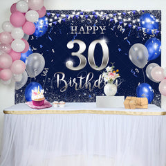 Lofaris Blue Silver Balloon Glitter 30th Birthday Backdrop