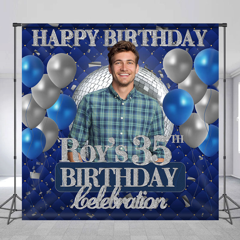 Lofaris Blue Silver Balloon Men Custom 35th Birthday Backdrop