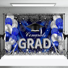 Lofaris Blue Silver Balloons Sparkle Backdrop For Graduation