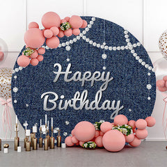 Lofaris Blue Silver Diamond Denim Round Birthday Backdrop