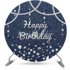 Lofaris Blue Silver Diamond Denim Round Birthday Backdrop