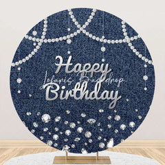 Lofaris Blue Silver Diamond Denim Round Birthday Backdrop