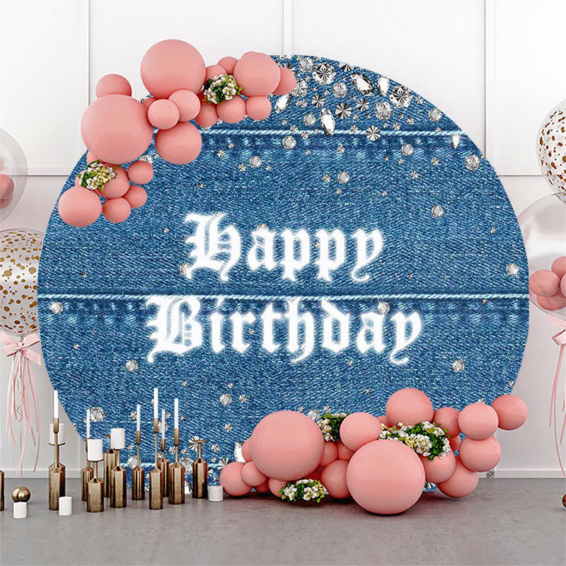 Lofaris Blue Silver Diamonds Denim Round Birthday Backdrop