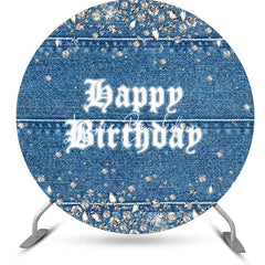 Lofaris Blue Silver Diamonds Denim Round Birthday Backdrop