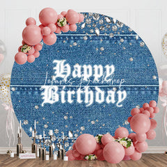 Lofaris Blue Silver Diamonds Denim Round Birthday Backdrop