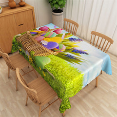 Lofaris Blue Sky And Green Plant Eggs Easter Tablecloth