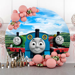 Lofaris Blue Sky And Train Happy Birthday Round Backdrop Kit