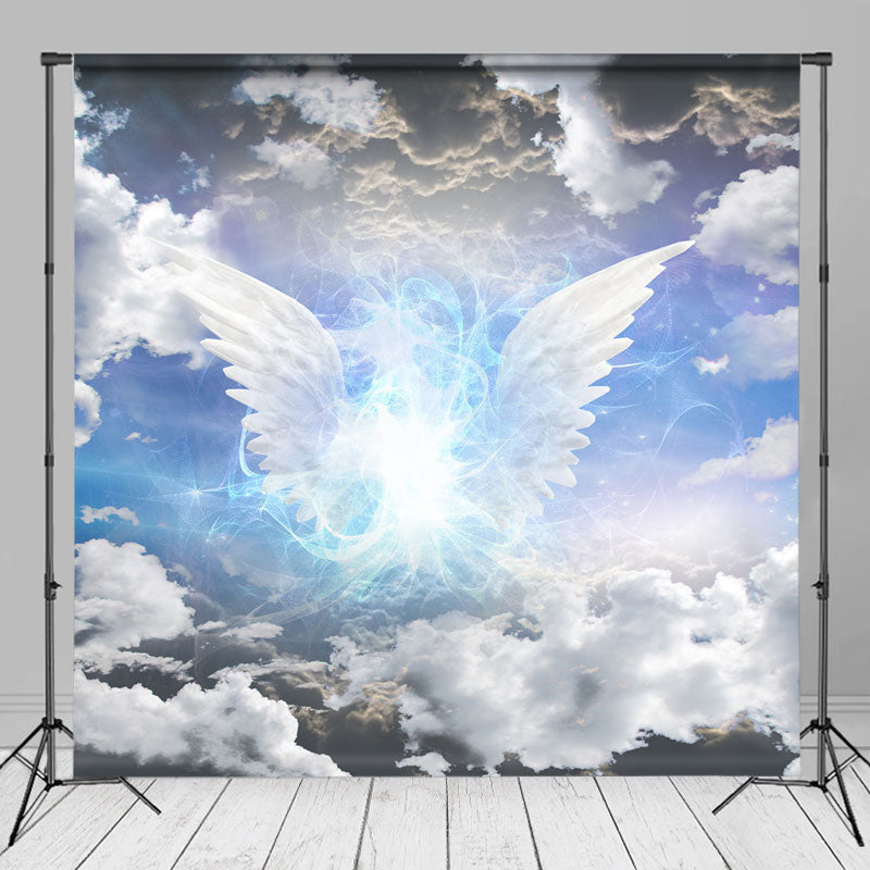 Lofaris Blue Sky Angel Wings Holy Light Memorial Backdrop