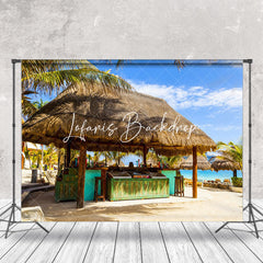 Lofaris Blue Sky Beach Bar Grass Cabin Summer Photo Backdrop