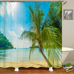 Lofaris Blue Sky Beach Coconut Tree Shower Curtain Bathroom