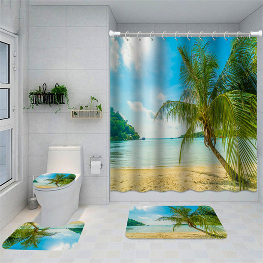 Beach Shell 3d Shower Curtain Pedestal Rug Lid Toilet Cover Mat