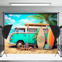 Lofaris Blue Sky Beach Holiday Bus Tree Summer Photo Backdrop