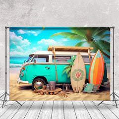 Lofaris Blue Sky Beach Holiday Bus Tree Summer Photo Backdrop