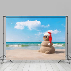 Lofaris Blue Sky Beach Sandy Snowman Xmas In July Backdrop