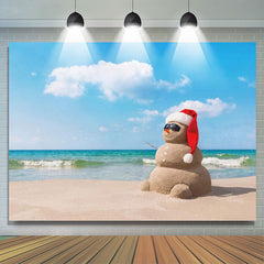 Lofaris Blue Sky Beach Sandy Snowman Xmas In July Backdrop