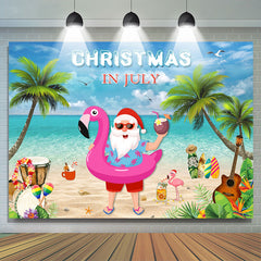 Lofaris Blue Sky Beach Santa Hawaii Summer Christmas Backdrop