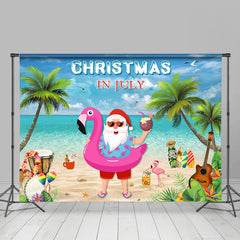 Lofaris Blue Sky Beach Santa Hawaii Summer Christmas Backdrop