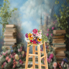 Lofaris Blue Sky Castle Wall Books Backdrop Photo Shoot