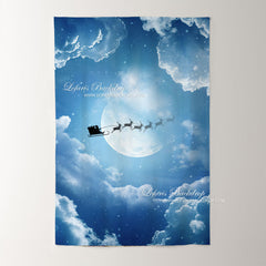 Lofaris Blue Sky Cloud Elk Sleigh Christmas Photo Backdrop