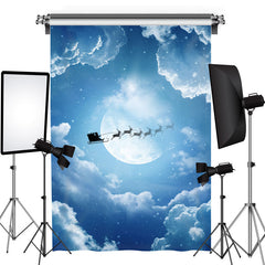 Lofaris Blue Sky Cloud Elk Sleigh Christmas Photo Backdrop