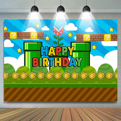 Lofaris Blue Sky Coin Green Game Level Boy Birthday Backdrop