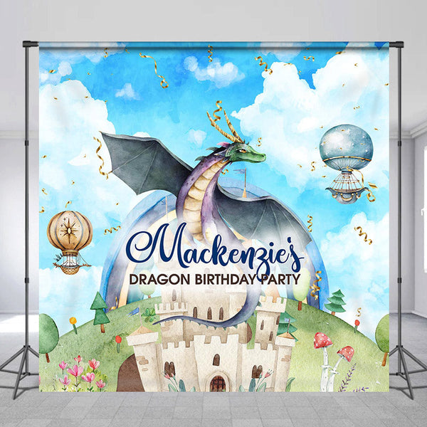 Blue Sky Dragon Castle Fairy Custom Birthday Backdrop - Lofaris