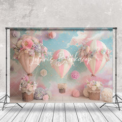 Lofaris Blue Sky Floral Hot Air Balloon Cake Smash Backdrop