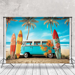 Lofaris Blue Sky Holiday Bus Beach Surboard Summer Backdrop