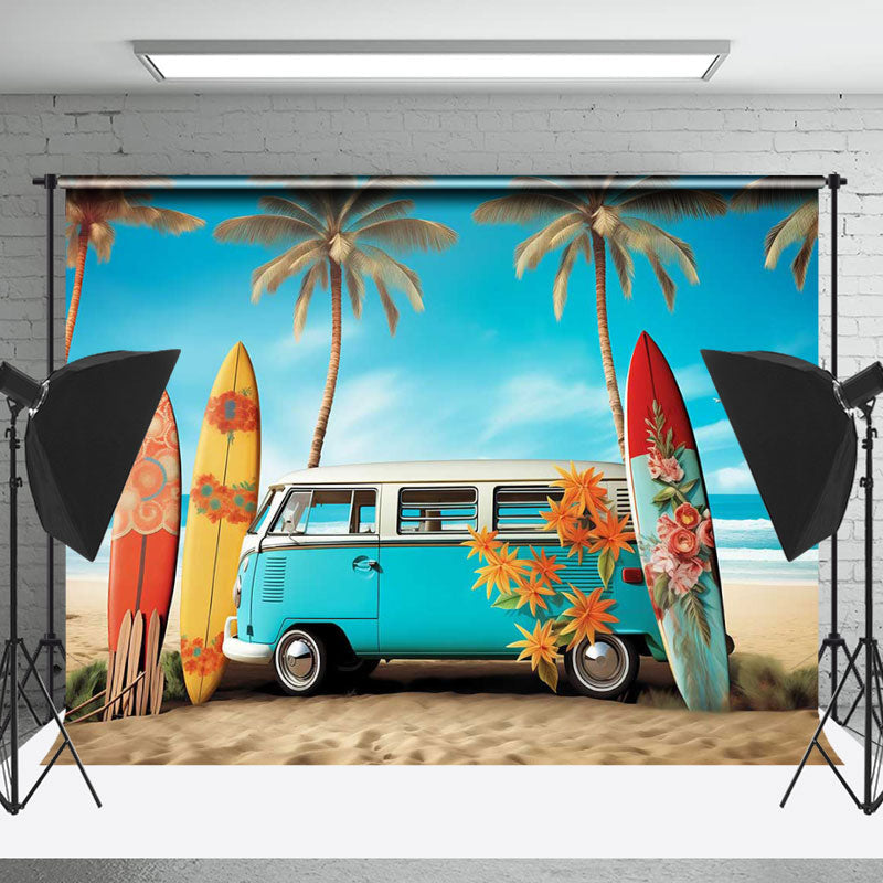 Lofaris Blue Sky Holiday Bus Beach Surboard Summer Backdrop