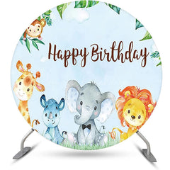 Lofaris Blue Sky Monstera Animals Round Birthday Backdrop