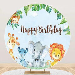 Lofaris Blue Sky Monstera Animals Round Birthday Backdrop