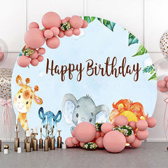 Lofaris Blue Sky Monstera Animals Round Birthday Backdrop