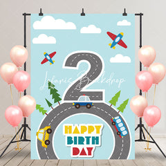 Lofaris Blue Sky Planes Ring Road 2th Birthday Backdrop