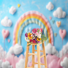 Lofaris Blue Sky Rainbow Clouds Heart Cake Smash Backdrop