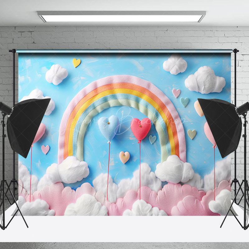 Lofaris Blue Sky Rainbow Clouds Heart Cake Smash Backdrop